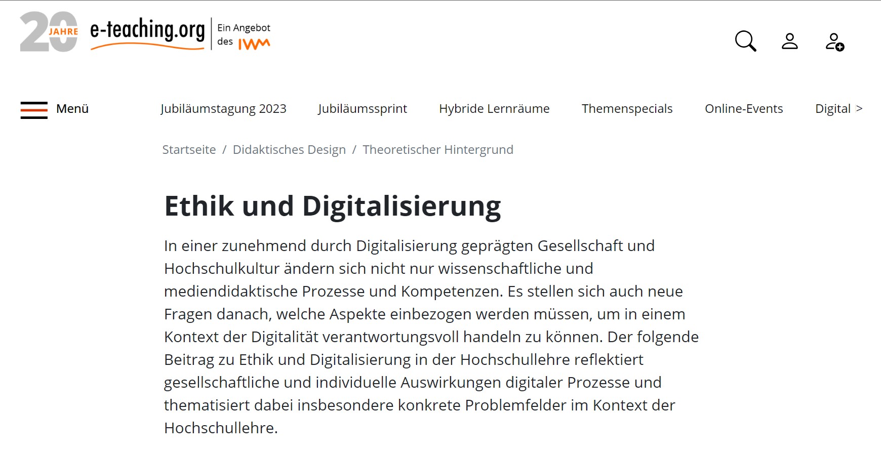 Bild-Hinweis auf Webseite von e-teaching.org